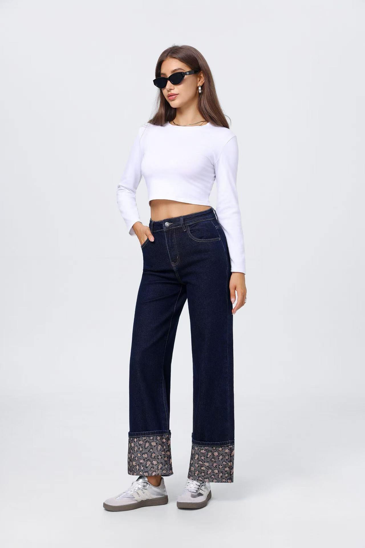 Mayorista Sarah John - Denim crudo con dobladillo de leopardo
