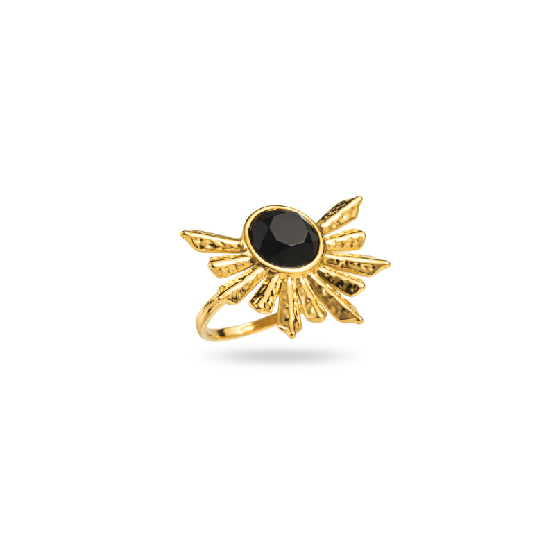 Wholesaler Satine - Radiant Cut Stone Ring with Mini Rhinestone Leaves