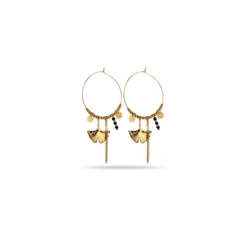Wholesaler Satine - Ginkgo and Steel Bead Earrings