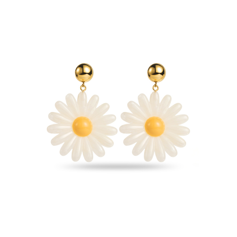 Wholesaler Satine - Large Colorful Daisy Earrings with Steel Pearl Studs