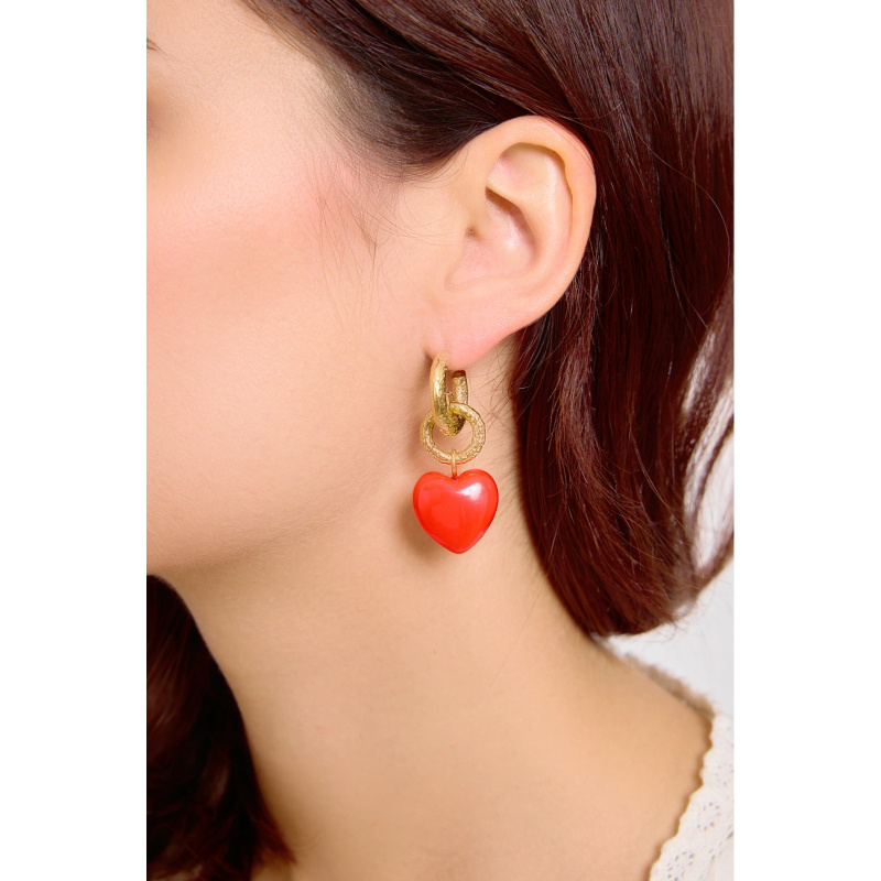 Wholesaler Satine - Hammered Mini Hoop Earrings with Colorful Heart