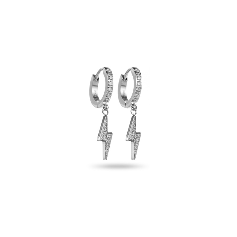 Wholesaler Satine - Mini Rhinestone Lightning Hoop Earrings