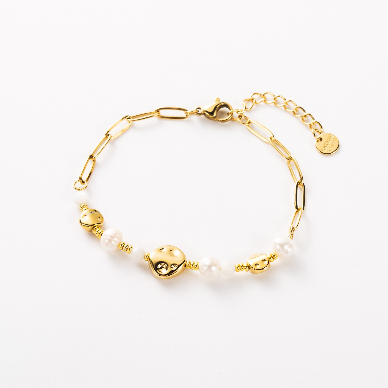 Wholesaler Satine - Pendant mesh bracelet with pearls of mother -of -pearl and stone
