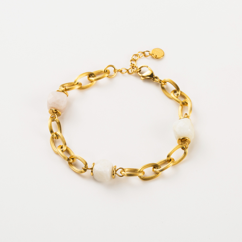 Wholesaler Satine - Striated Mesh Chain Bracelet with Cut Stone