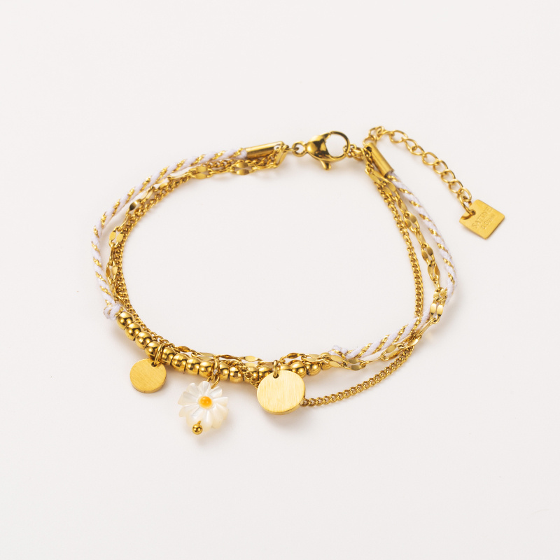 Wholesaler Satine - Multi-Row Braided Fabric Bracelet with Daisy Pendant