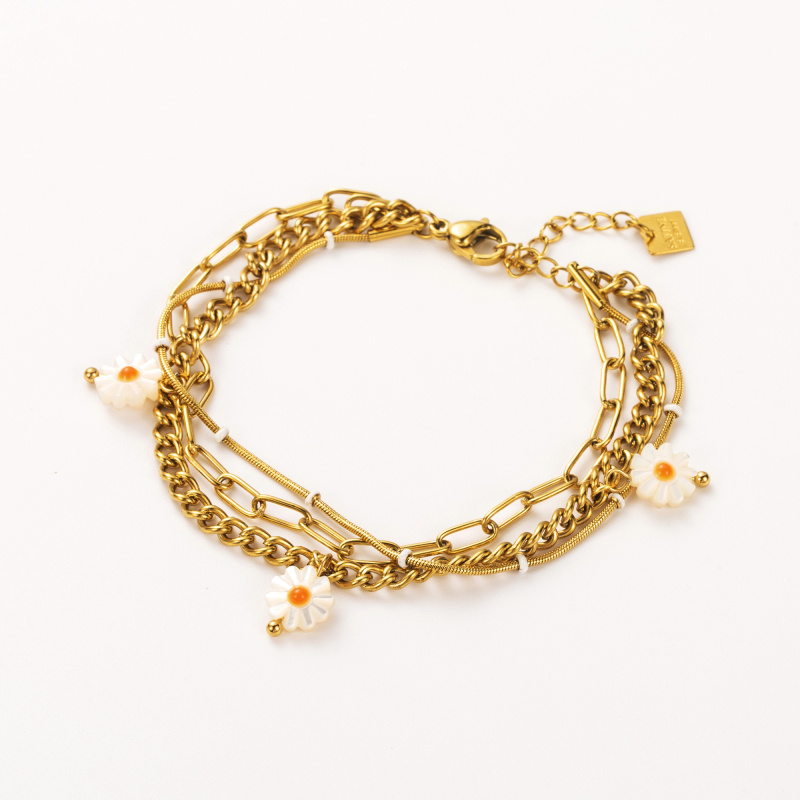 Wholesaler Satine - Multi-Rang Bracelet with Trio of Pearly Daisy