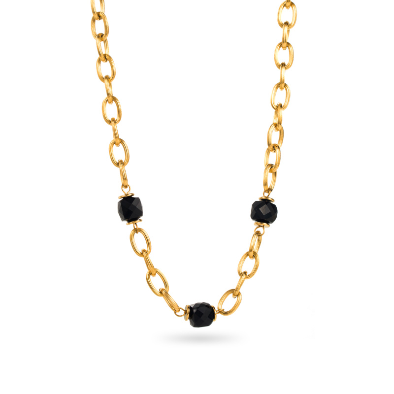 Wholesaler Satine - Striated Mesh Chain Necklace with Cut Stone