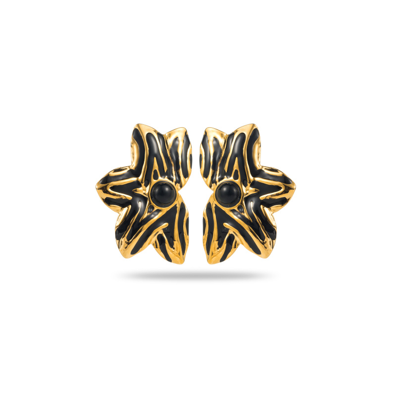 Wholesaler Satine - Half Sun Stone Earrings with Irregular Rays