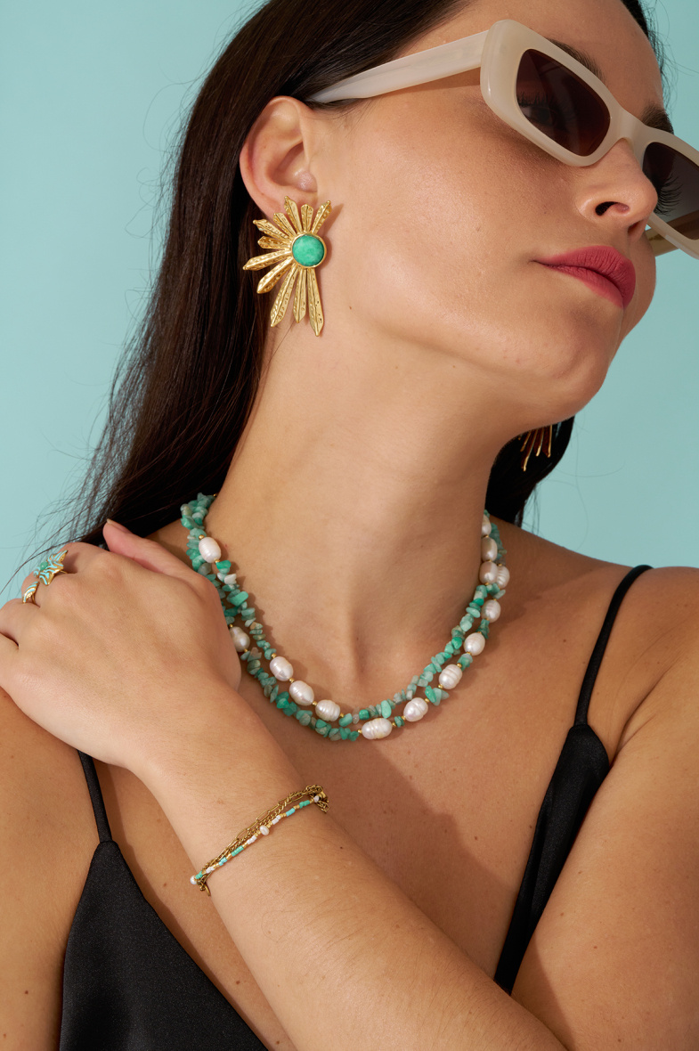 Wholesaler Satine - Half Sun Stone Earrings with Irregular Rays