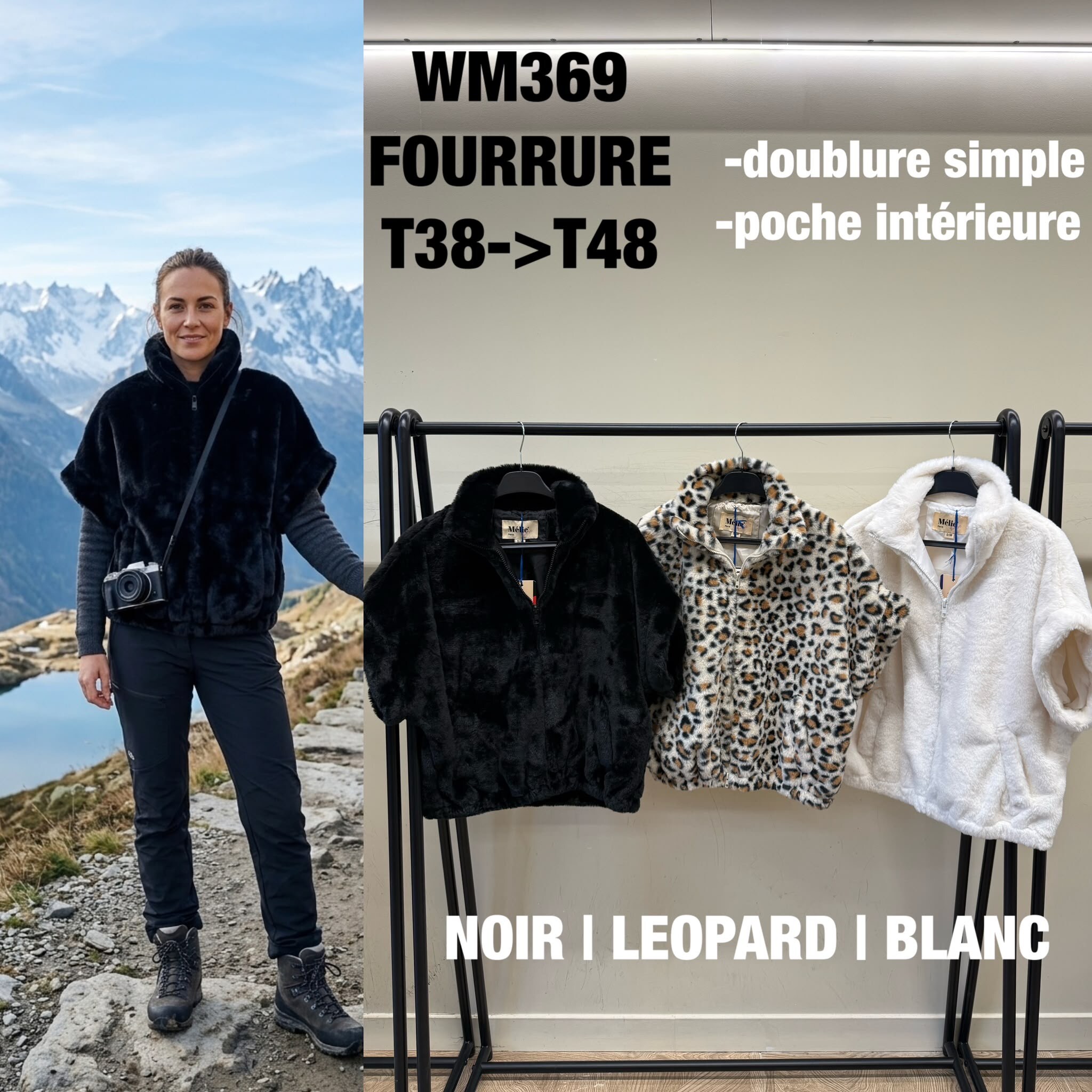 Grossista Saturne Paris - Big Size Exclusive - Giacca Corta in Morbida Pelliccia Sintetica con Maniche Corte Kimono – WM369 PELLICCIA