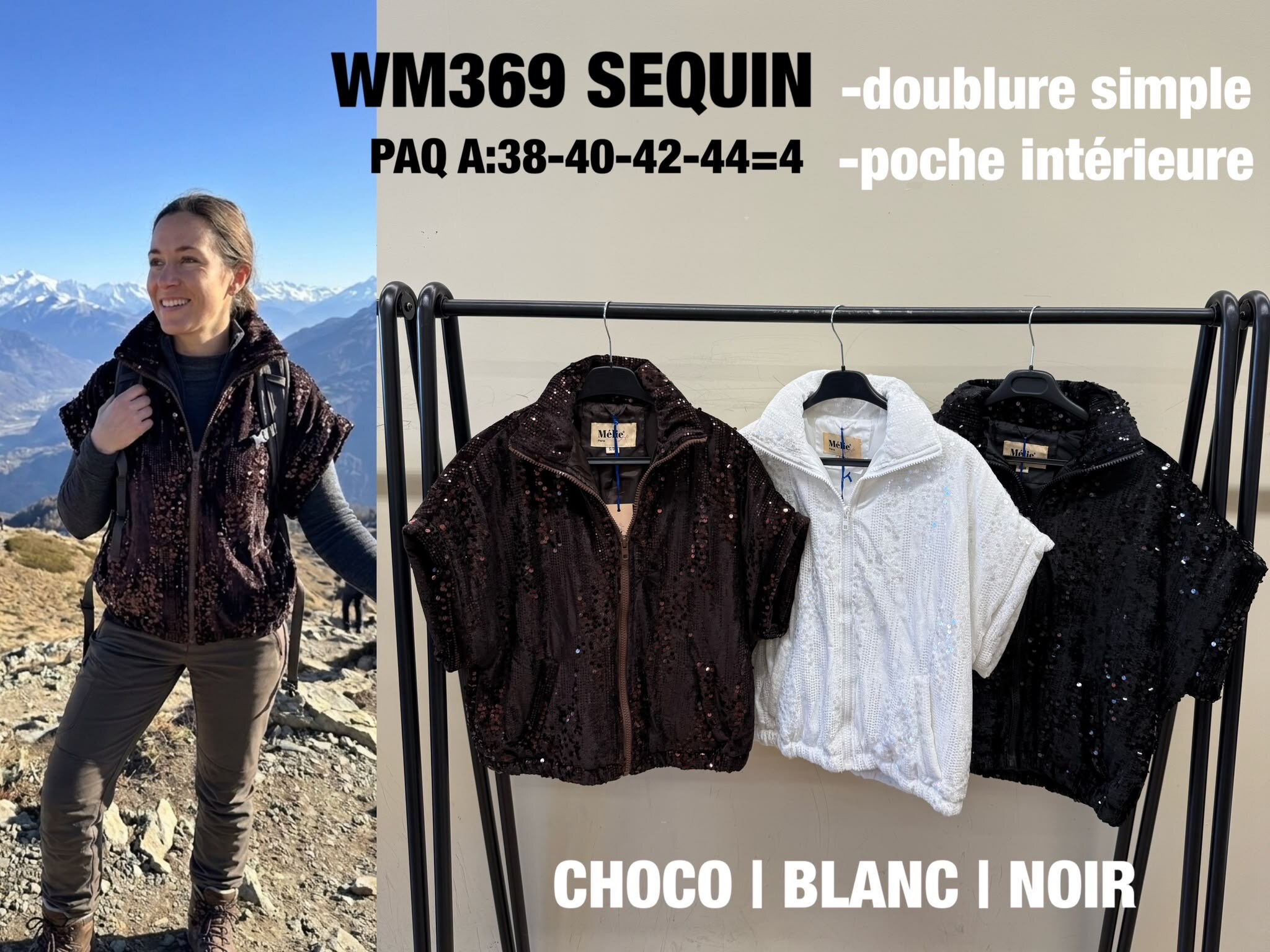Wholesaler Saturne Paris - Big Size Exclusive - Short Sequin Jacket with Kimono Sleeves and Hood – WM369 SEQUIN