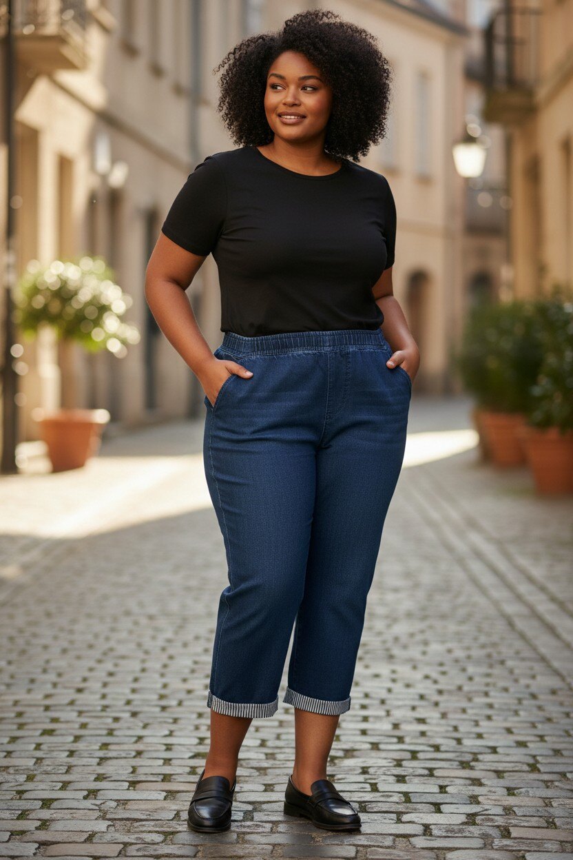 Großhändler Saturne Paris - Big Size Exclusive - LJ36 Gestreifte Caprihose
