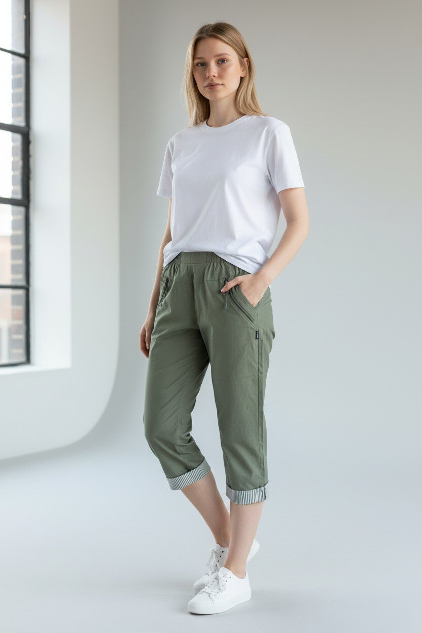 Großhändler Saturne Paris - Big Size Exclusive - NJ36 Gestreifte Caprihose mit Reißverschluss