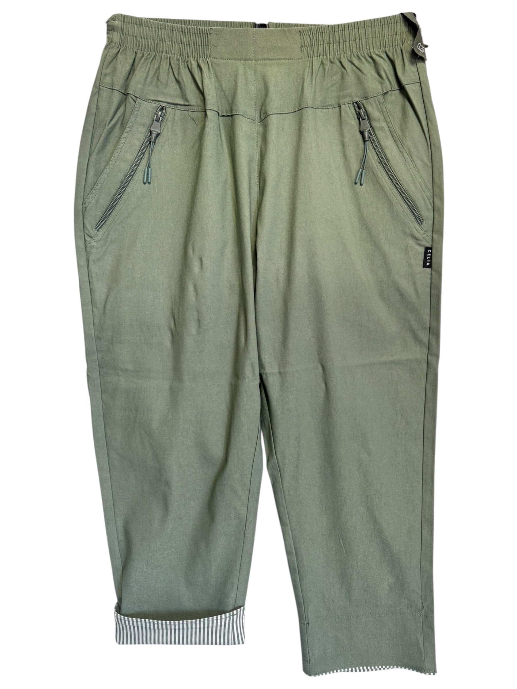 NJ036 Striped Capri Pants with Zip