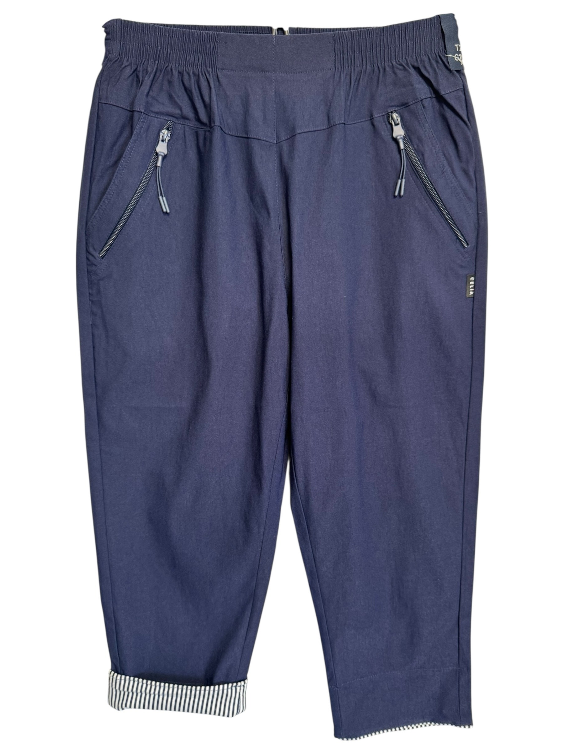 NJ036 Striped Capri Pants with Zip