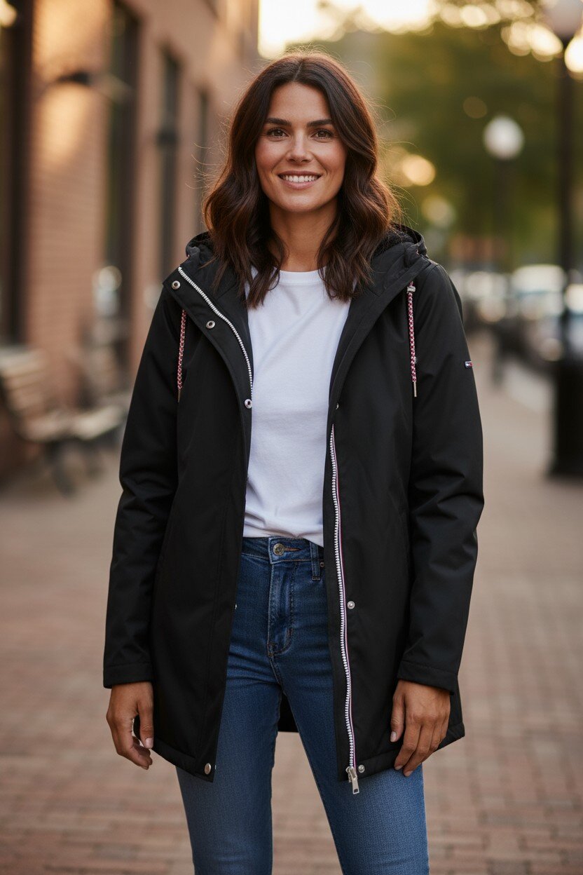 Parka munie d'une capuche, deux poches à l'avant, la doublure est en fourrure vegan