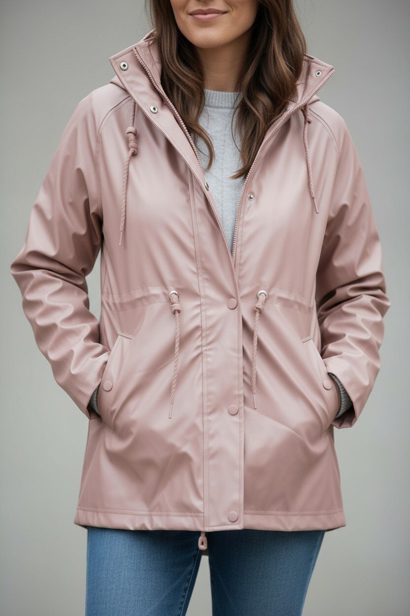 Parka Imperméable mi-longue réversible, deux poches à l'avant, doublure réversible, capuche fixe