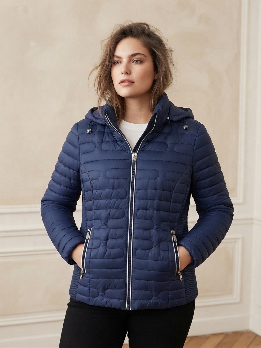 Großhändler Saturne Paris - Big Size Exclusive - Damen Steppjacke mit Abnehmbarer Kapuze JRT21