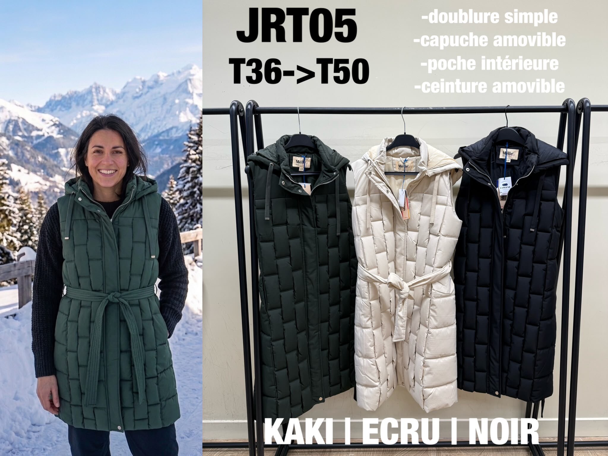 Wholesaler Saturne Paris - Big Size Exclusive - Long Sleeveless Quilted Belted Hooded Puffer Jacket – JRT05