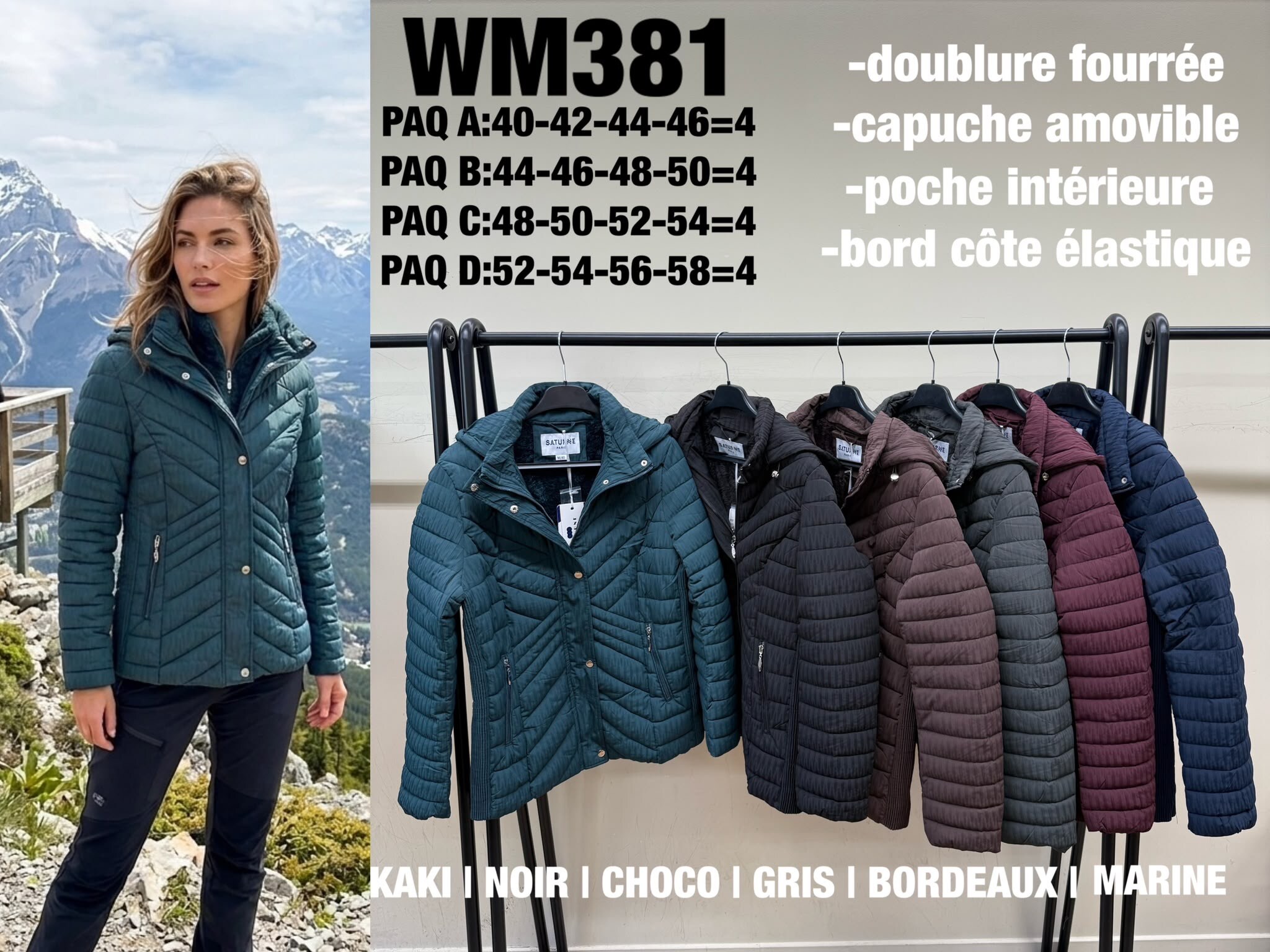 Wholesaler Saturne Paris - Big Size Exclusive - Short Chevron Quilted Puffer Jacket with High Collar – WM381