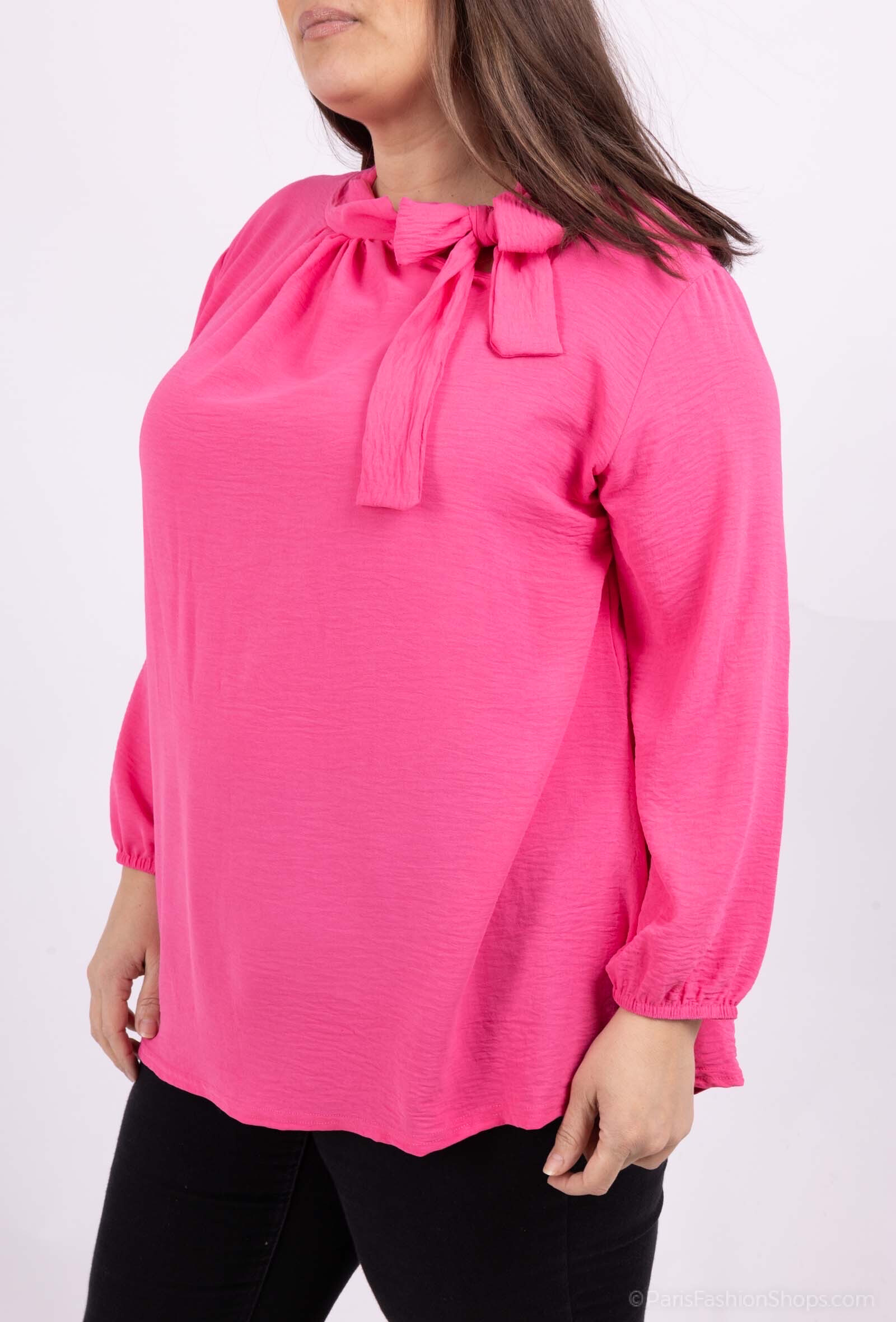 Grossiste See Modern Grandes Tailles - Blouse forme évasé,manches longues bouffants, col avec lacet noeud papillon