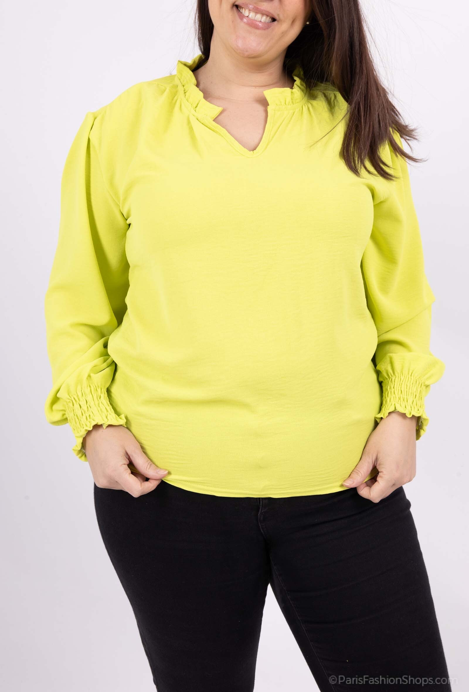 Grossiste See Modern Grandes Tailles - Chemise col v smockées, manches smockés en 6 lignes