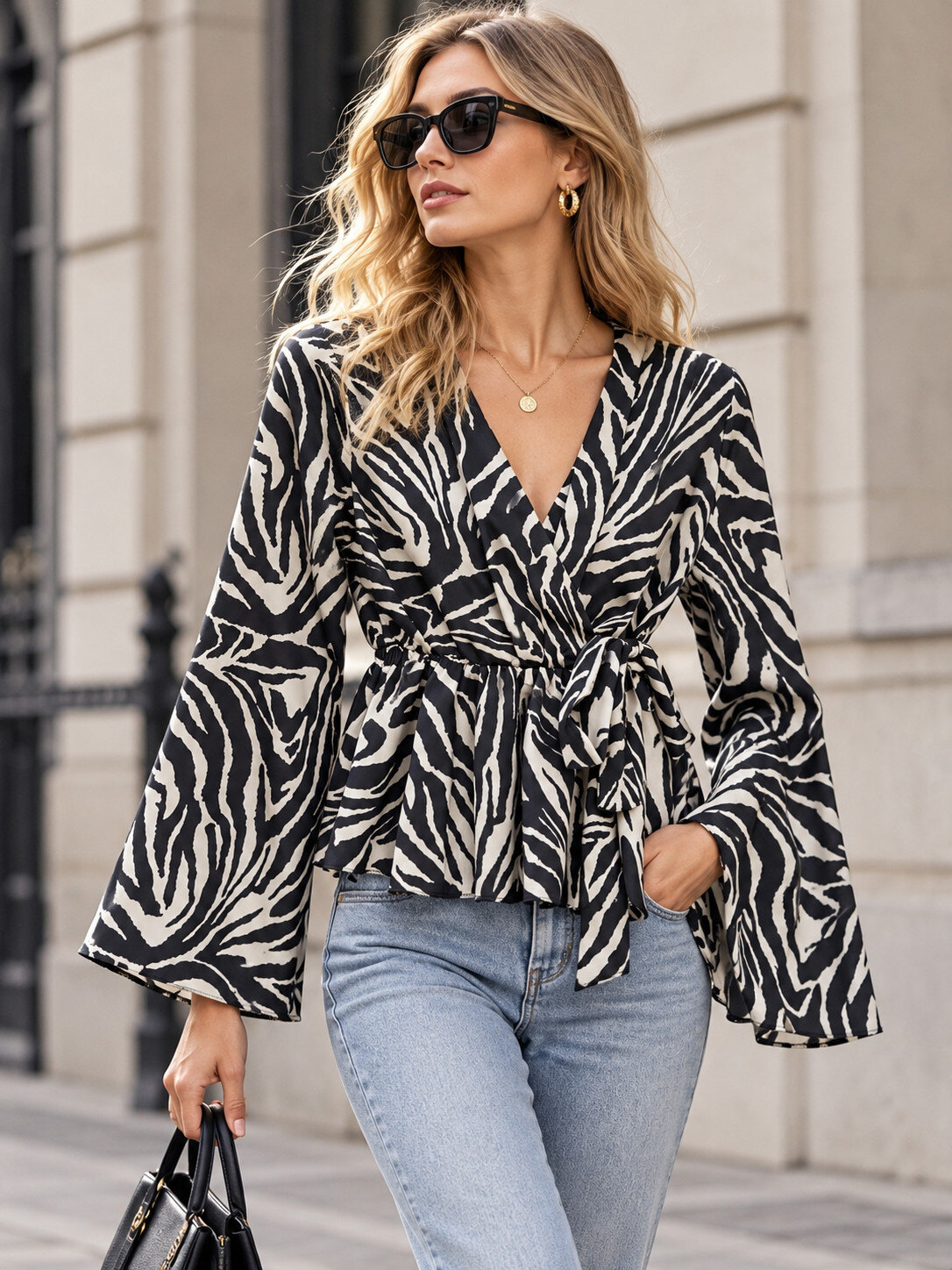 Wholesaler SEE MODERN STUDIO - Zebra print wrap tie top