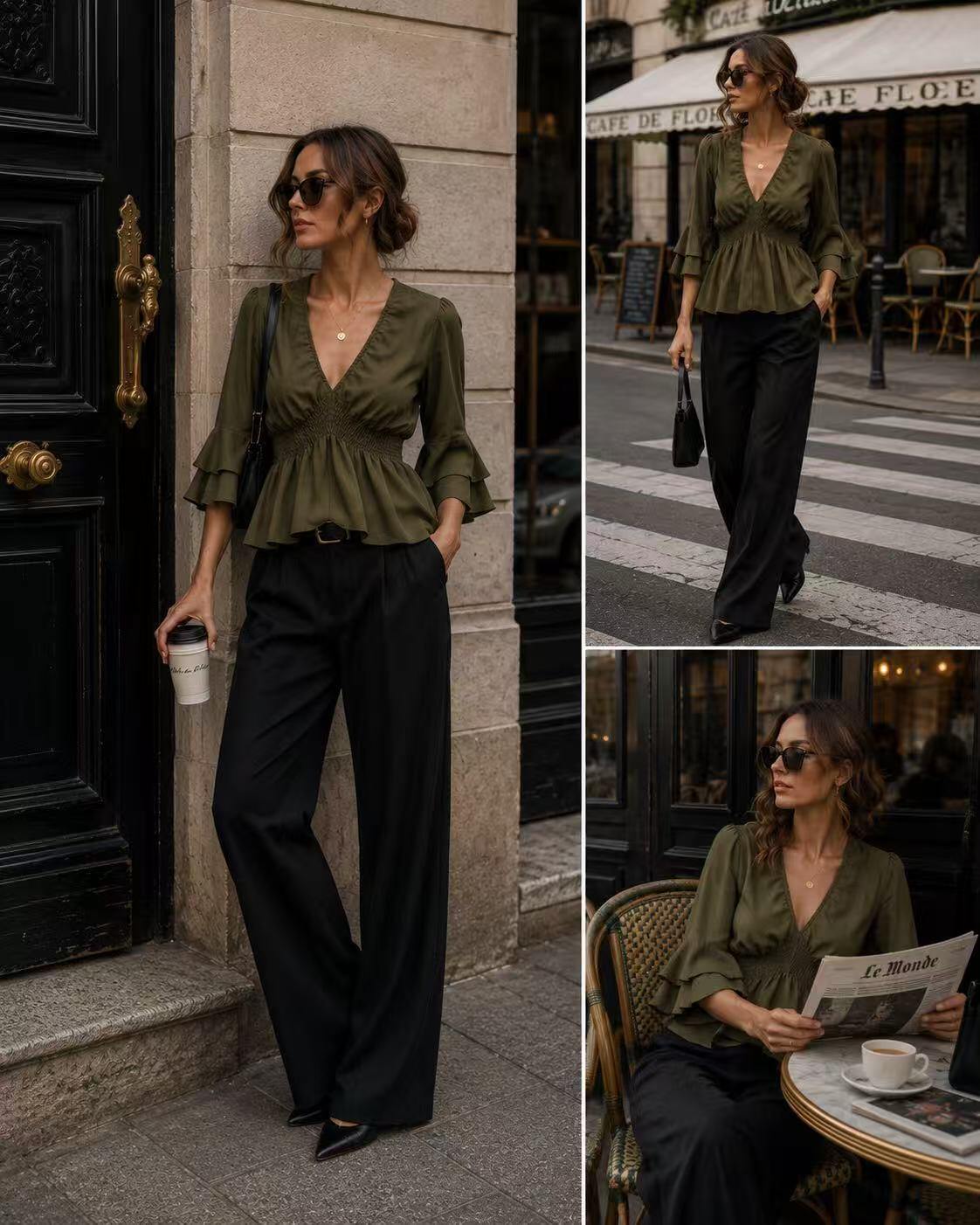 Grossiste SEE MODERN STUDIO - Blouse décolleté en V , taille smockée .