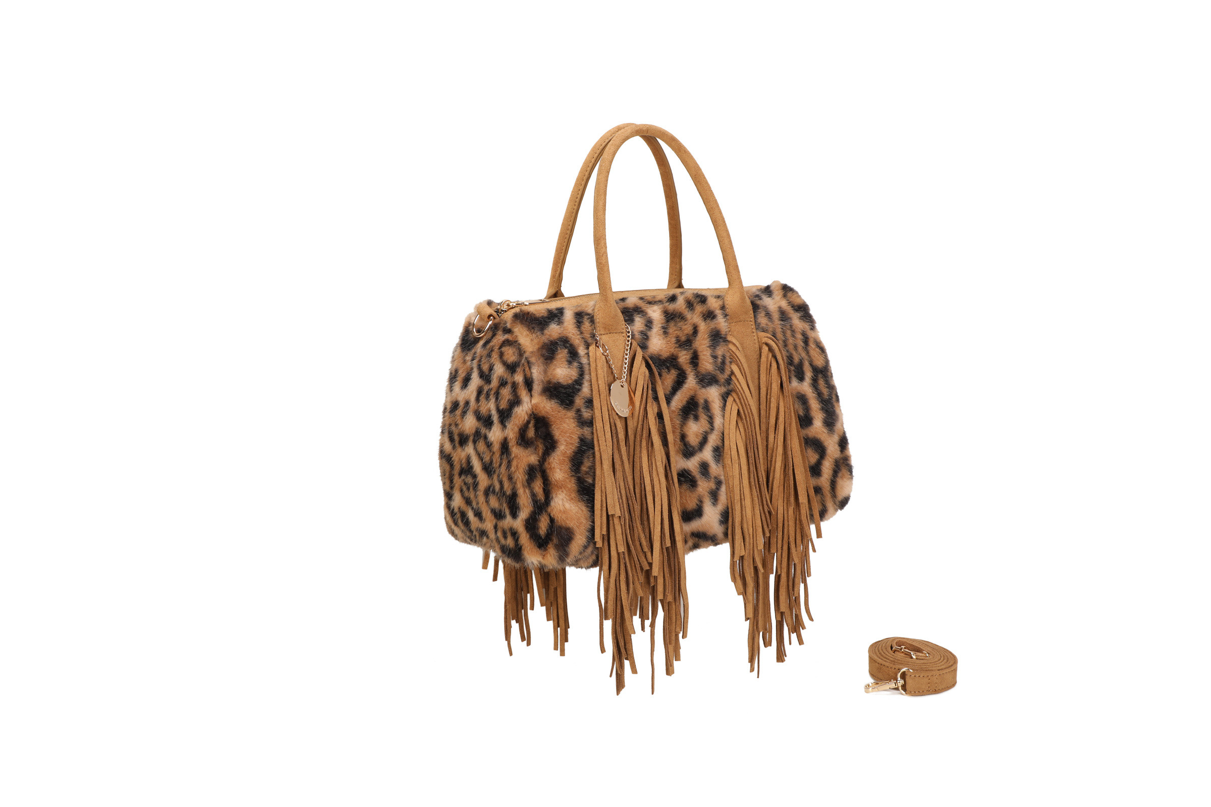 Wholesaler SELINA & CO - LARGE BAULETTO BAG IN FAUX FUR WITH SUEDE FRINGES