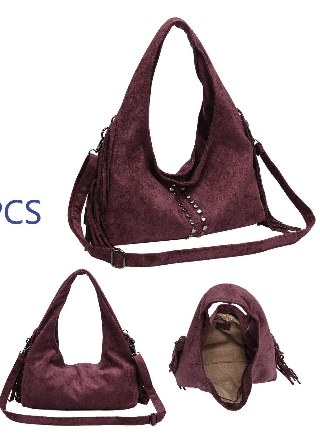 Wholesaler SELINA & CO - Large shoulder bag in synthetic suede with fringe