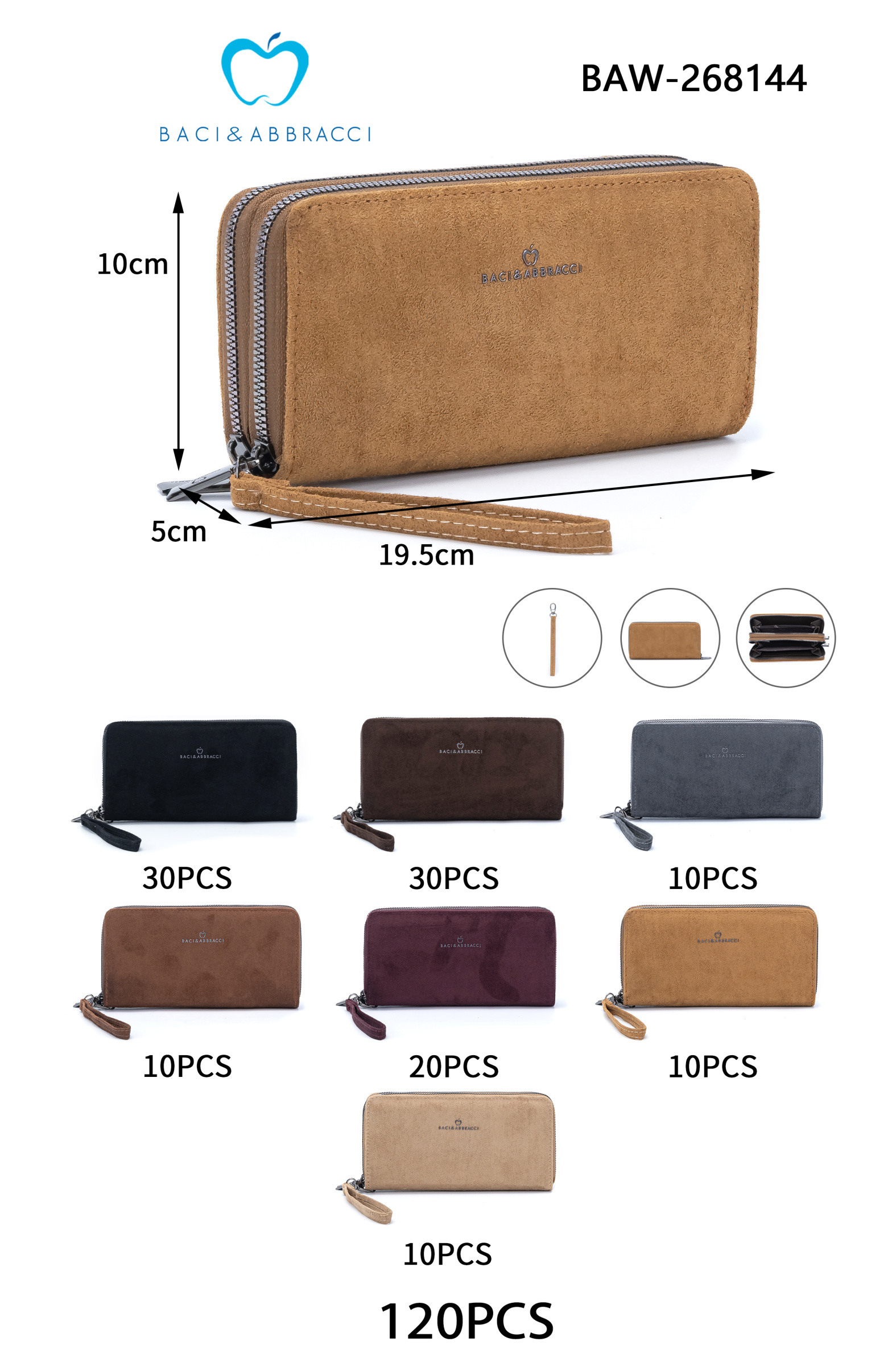 Grossista SELINA & CO - PORTAFOGLI CON 2 CERNIERA IN SUEDE CAMOSCIO SINTETICO