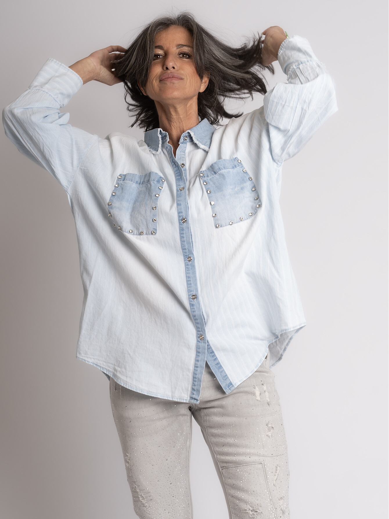Wholesaler Sexy Woman - Blue Denim Shirt, Original Design, Spring, Casual Chic Style
