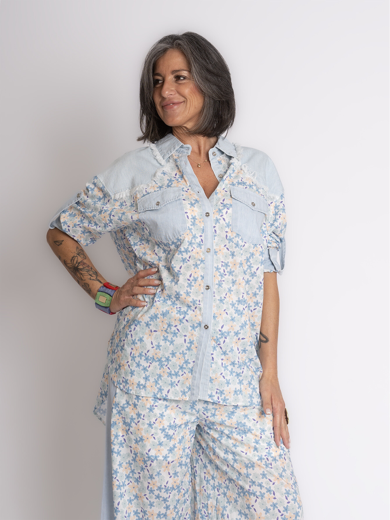 Wholesaler Sexy Woman - Blue Denim Shirt, Original Design, Spring, Casual Chic Style