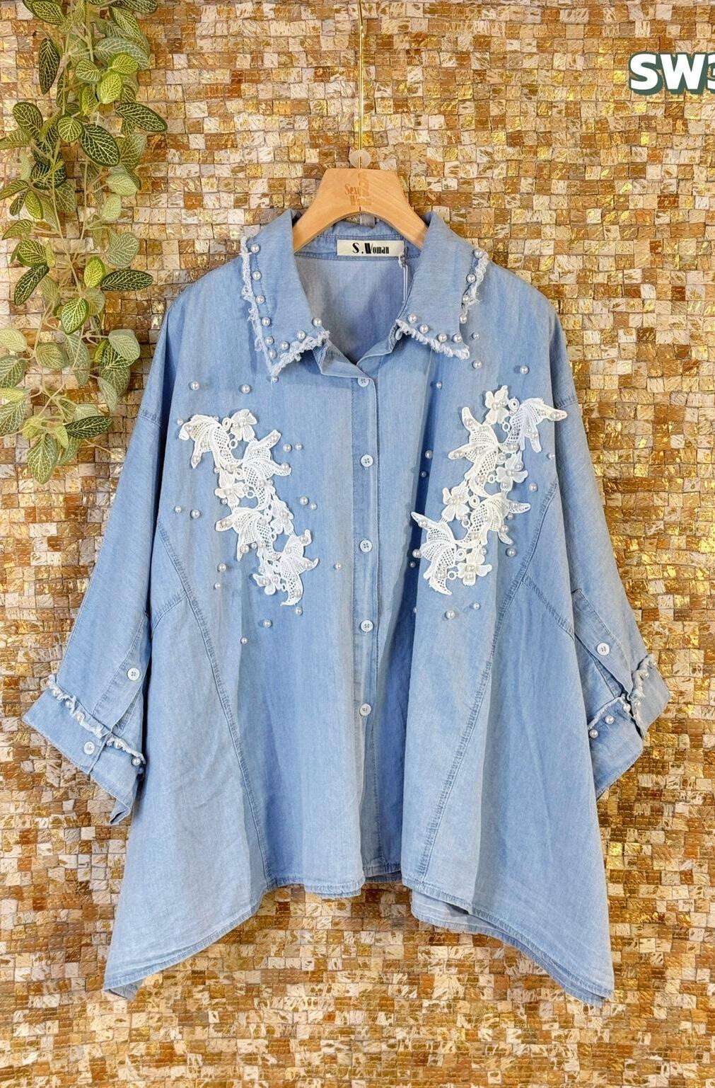 Wholesaler Sexy Woman - Blue Denim Shirt, Original Design, Spring, Casual Chic Style