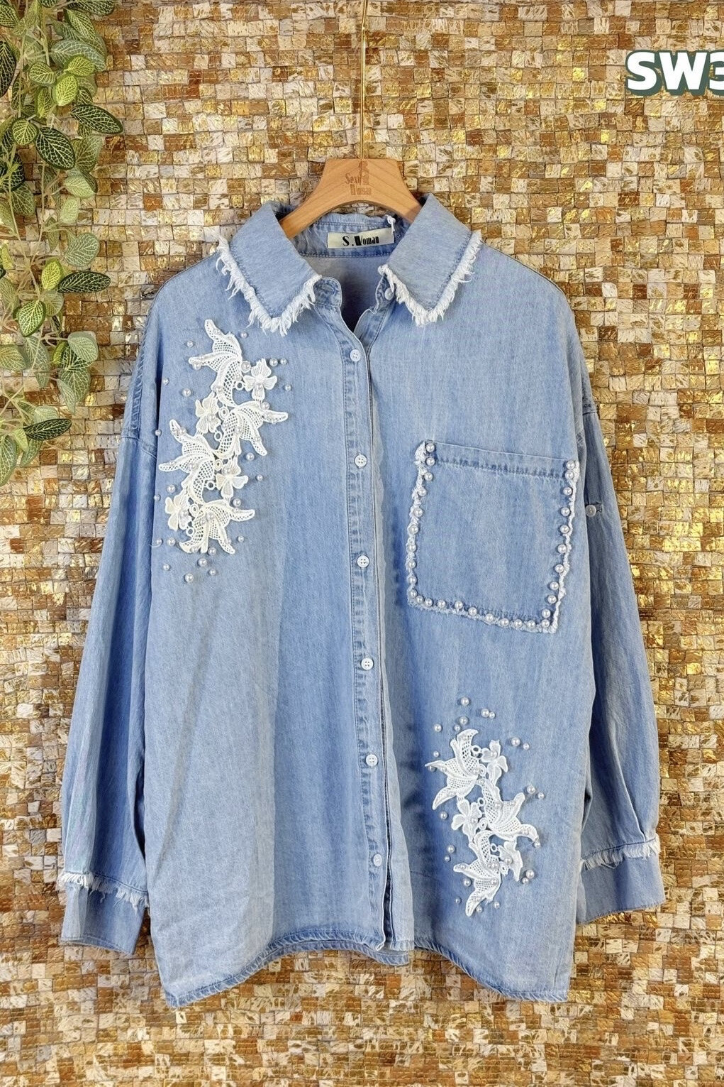 Wholesaler Sexy Woman - Blue Denim Shirt, Original Design, Spring, Casual Chic Style