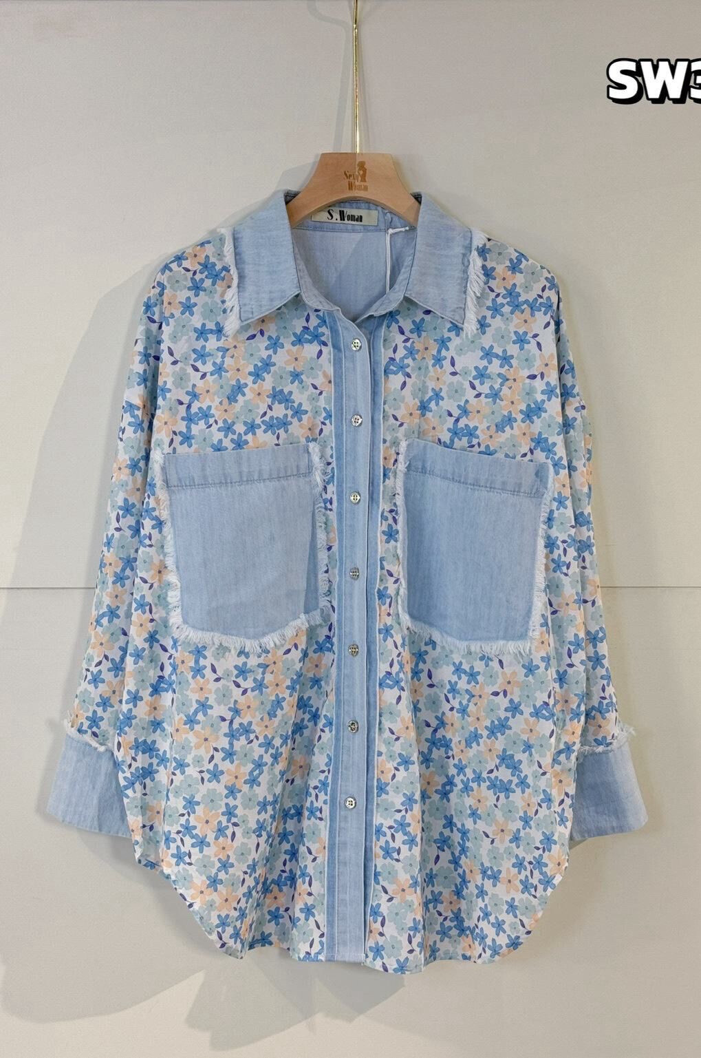Wholesaler Sexy Woman - Blue Denim Shirt, Original Design, Spring, Casual Chic Style