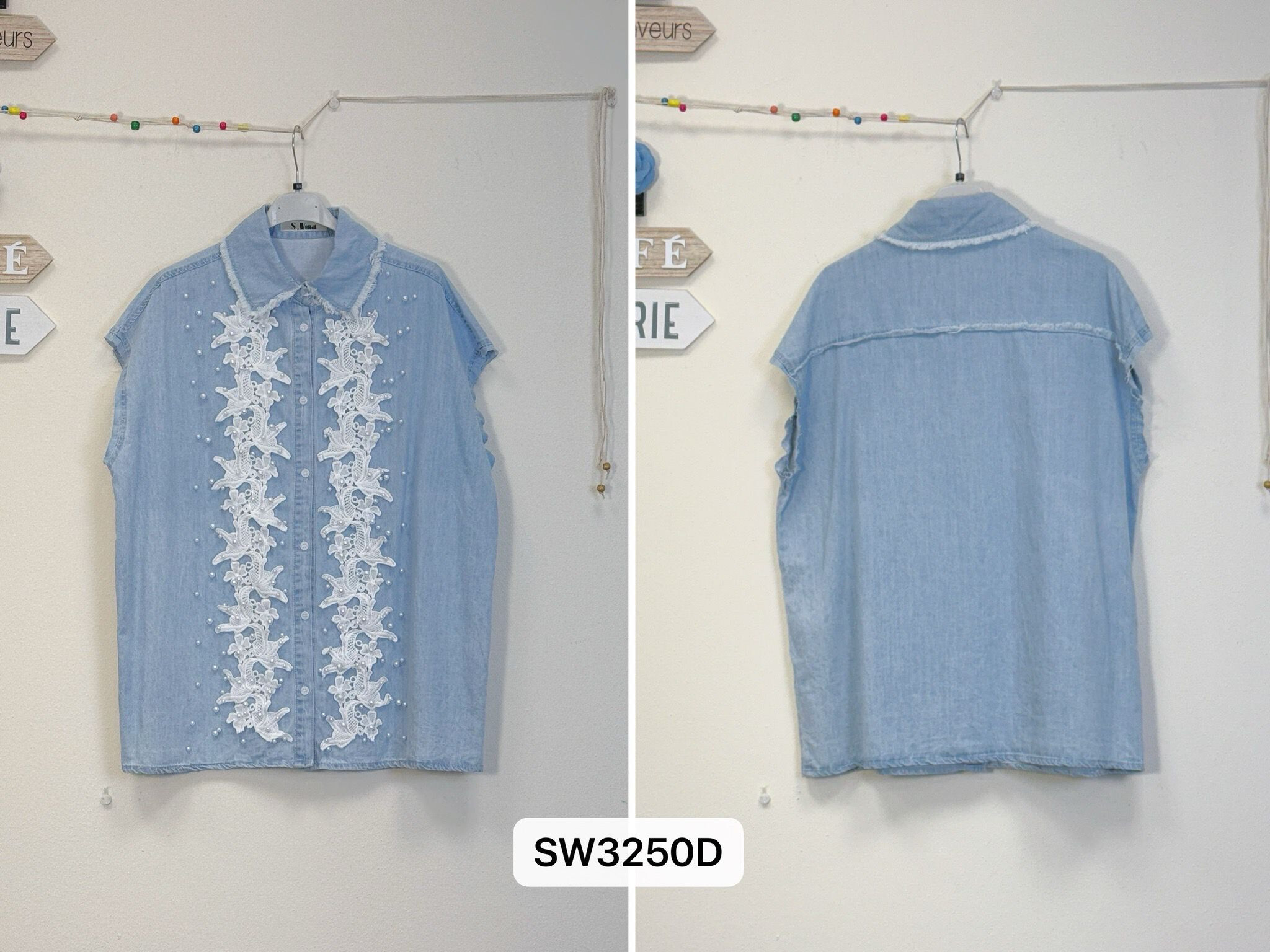 Großhändler Sexy Woman - Blau Denim Blusen, Originaldesign, Blumenmuster, weicher Stoff, perfekt für den Frühling, lässiger schicker Stil, bequeme Passform.
