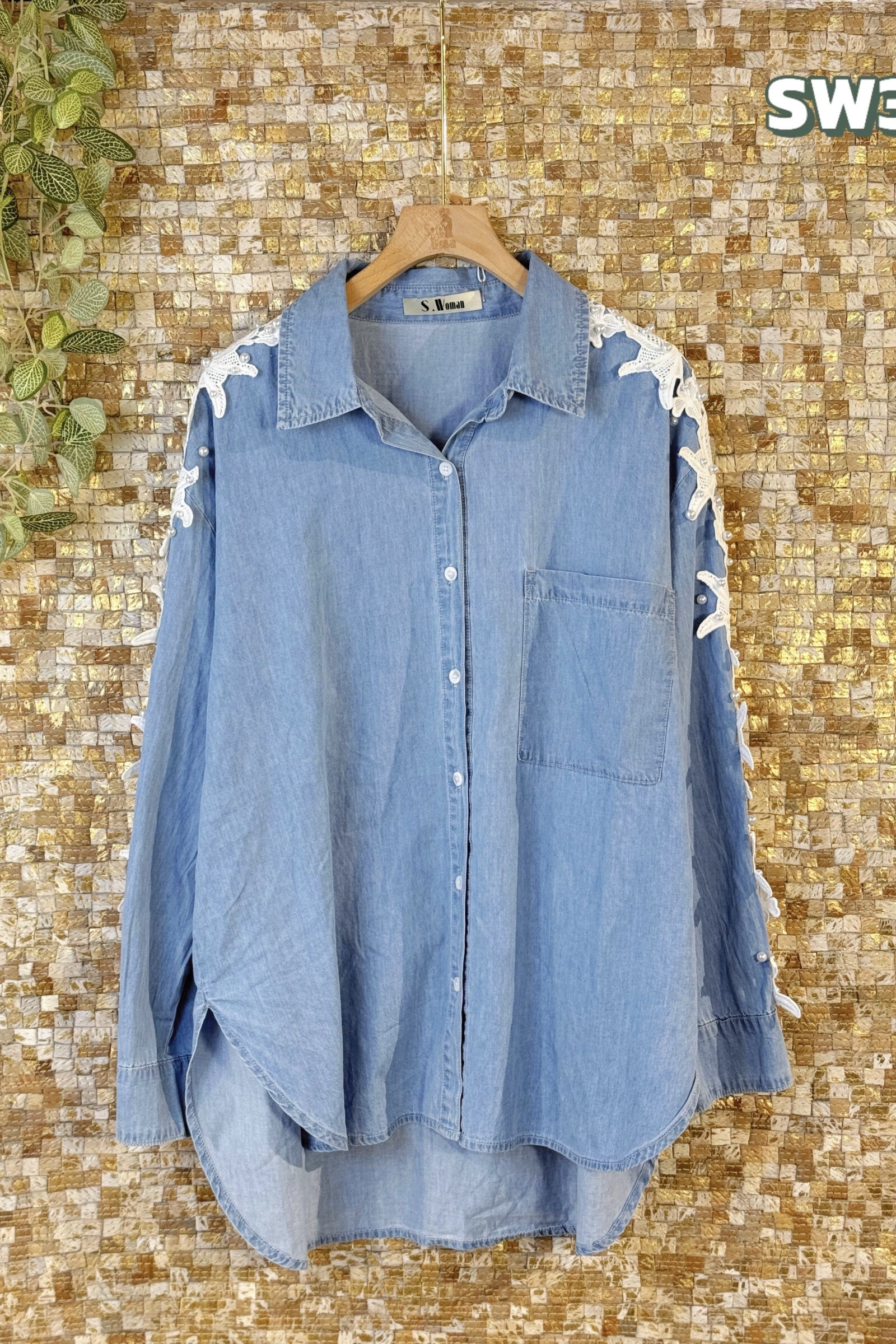 Wholesaler Sexy Woman - Blue Denim Shirt, Original Design, Boho Style, Comfortable Fit