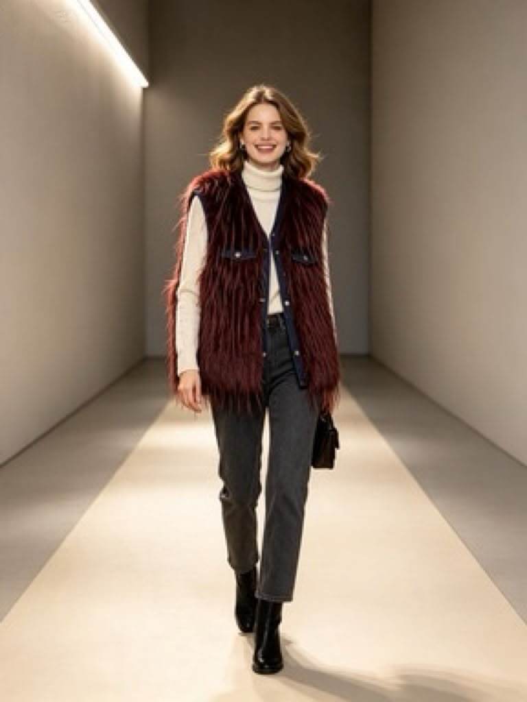 Wholesaler Sexy Woman - This faux fur vest is soft and comfortable. The button design with denim trims makes it stylish, versatile, and trendy.