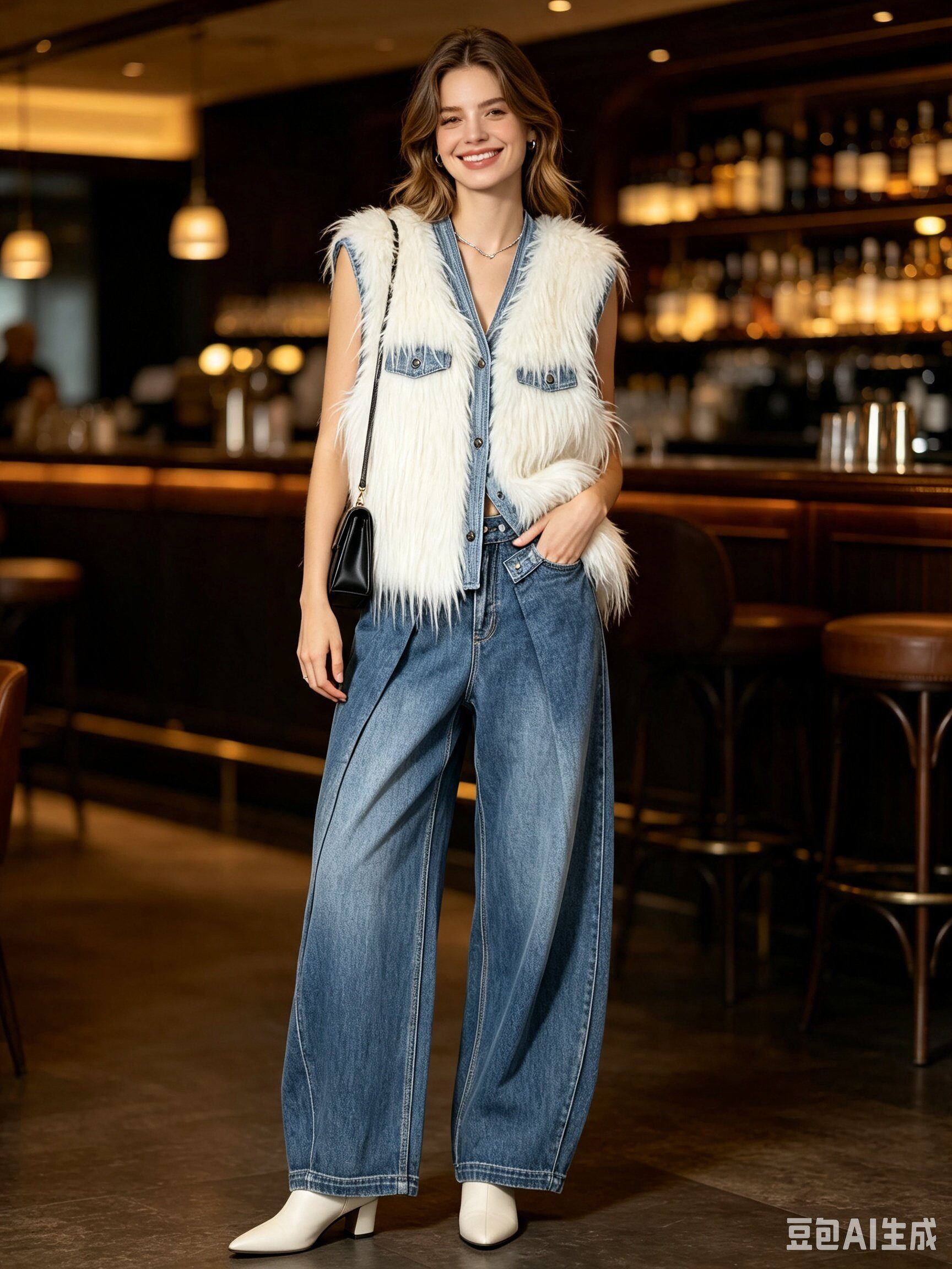 Wholesaler Sexy Woman - Fur vest with denim edges Cutting-edge winter look Luxury chic Streetwear layer