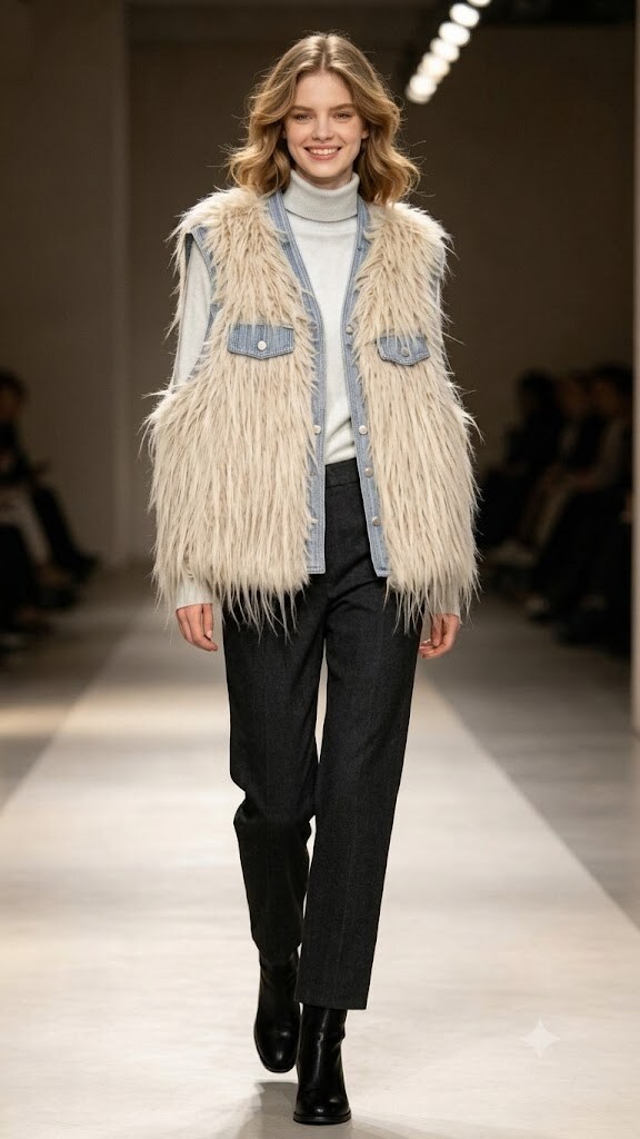 Wholesaler Sexy Woman - This faux fur vest is soft and comfortable. The button design and denim trims make it stylish, versatile, and trendy.