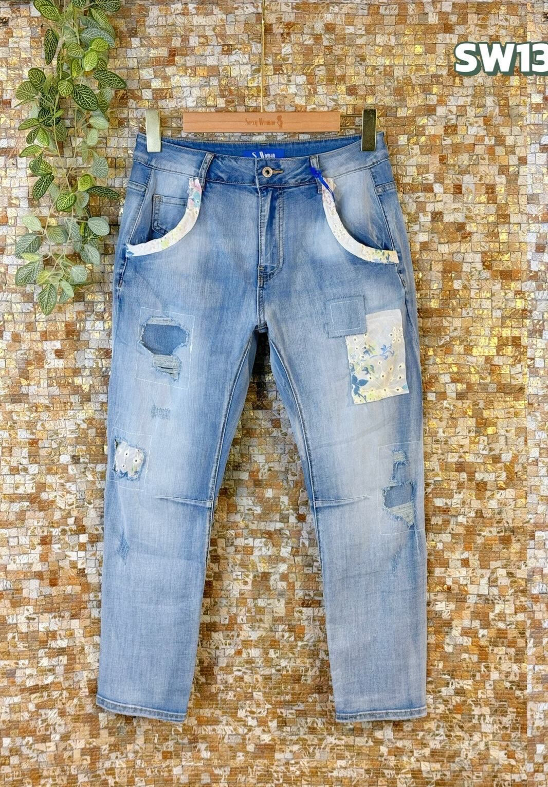 Wholesaler Sexy Woman - Blue Denim Jeans, Patchwork, Comfortable Fit, Faded Effect, Casual Style