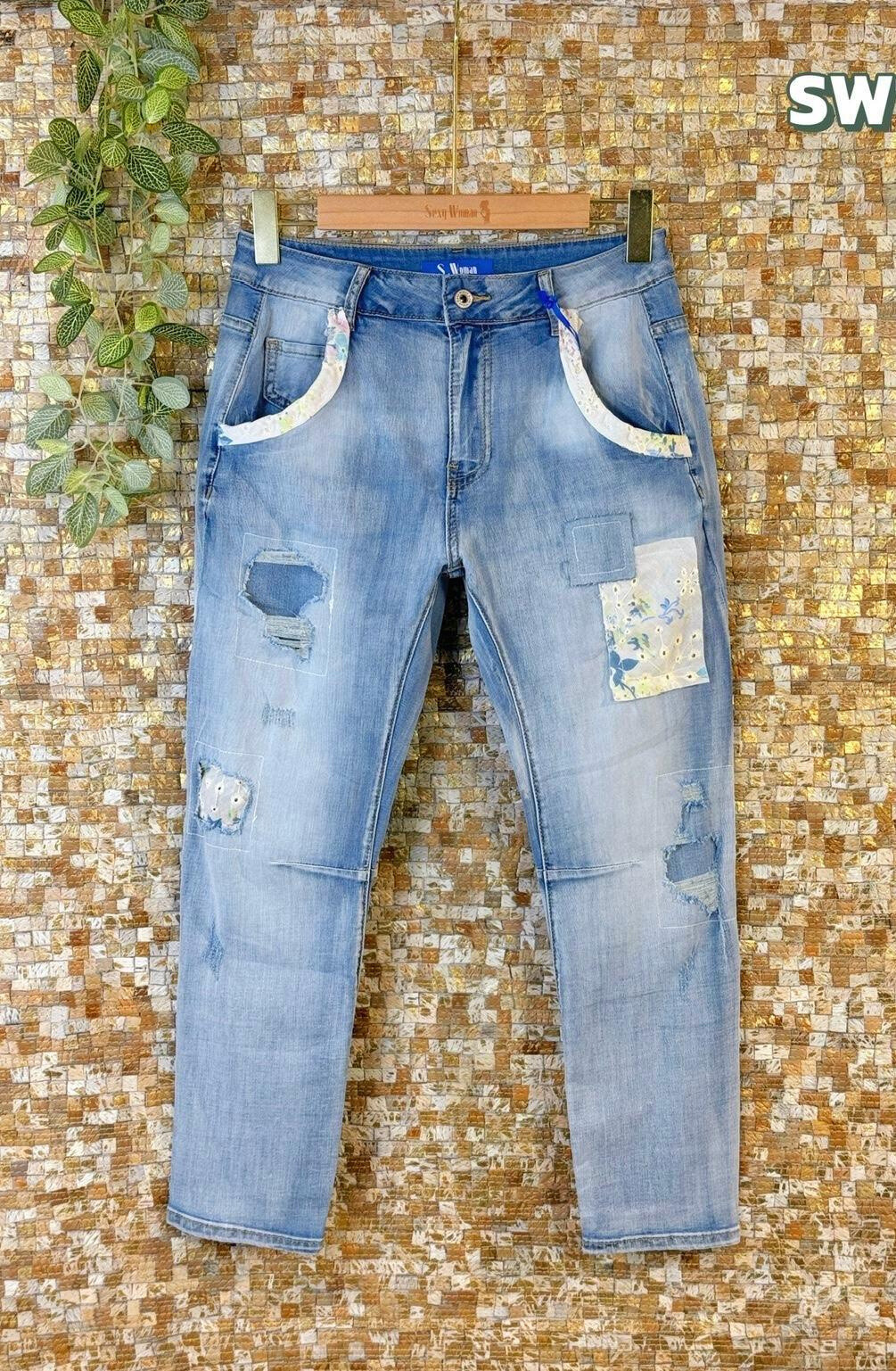 Großhändler Sexy Woman - Blue Jeans Jeans, Patchwork, komfortable Passform, verblasste Effekt, lässiger Stil