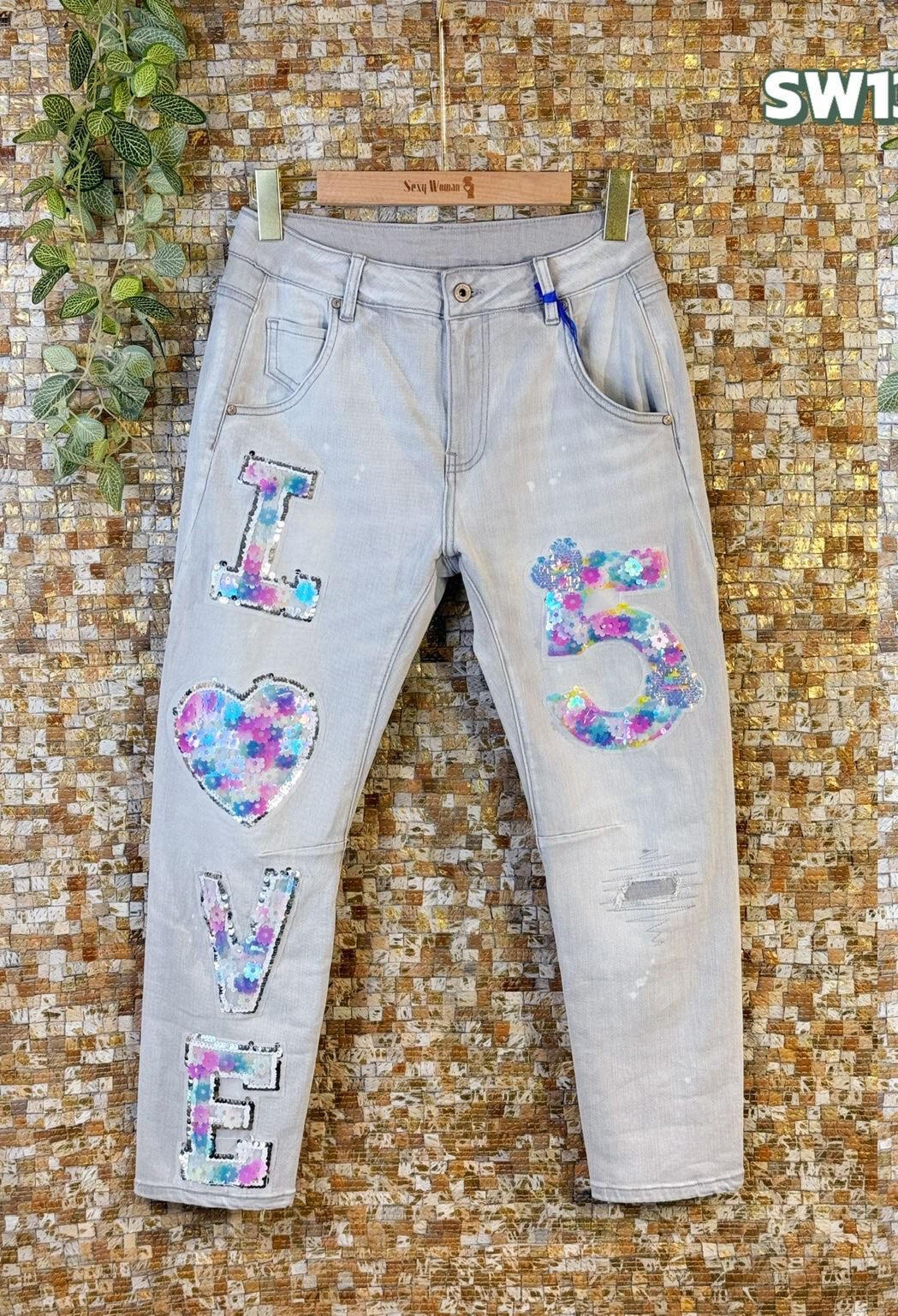 Grossista Sexy Woman - Jeans Denim Blu, Patchwork, Vestibilità Comoda, Effetto Sbiadito, Stile Casual
