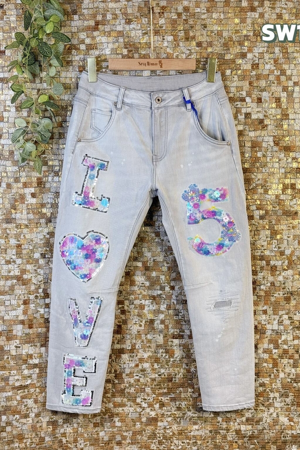 Grossiste Sexy Woman - Jeans Denim Blu, Patchwork, Vestibilité Confortable, Effet Délavé, Style Décontracté