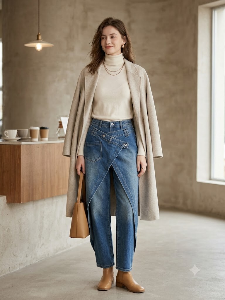 Wholesaler Sexy Woman - Casual wide-leg jeans with bias cut and patchwork, retro blue color, comfortable and relaxed fit.