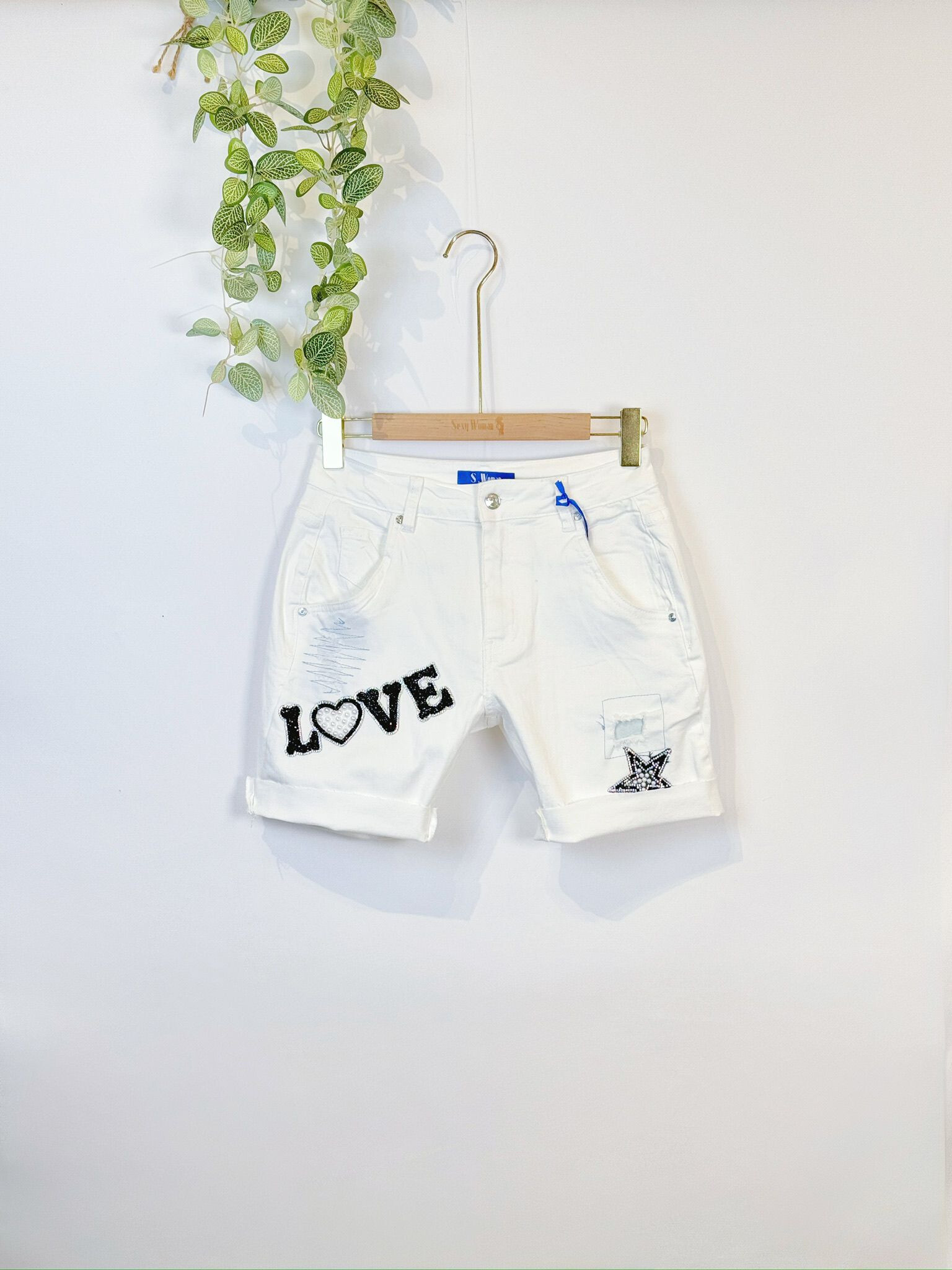 Mayorista Sexy Woman - Jeans cortos blancos, mosaicos, gran ajuste, estilo casual