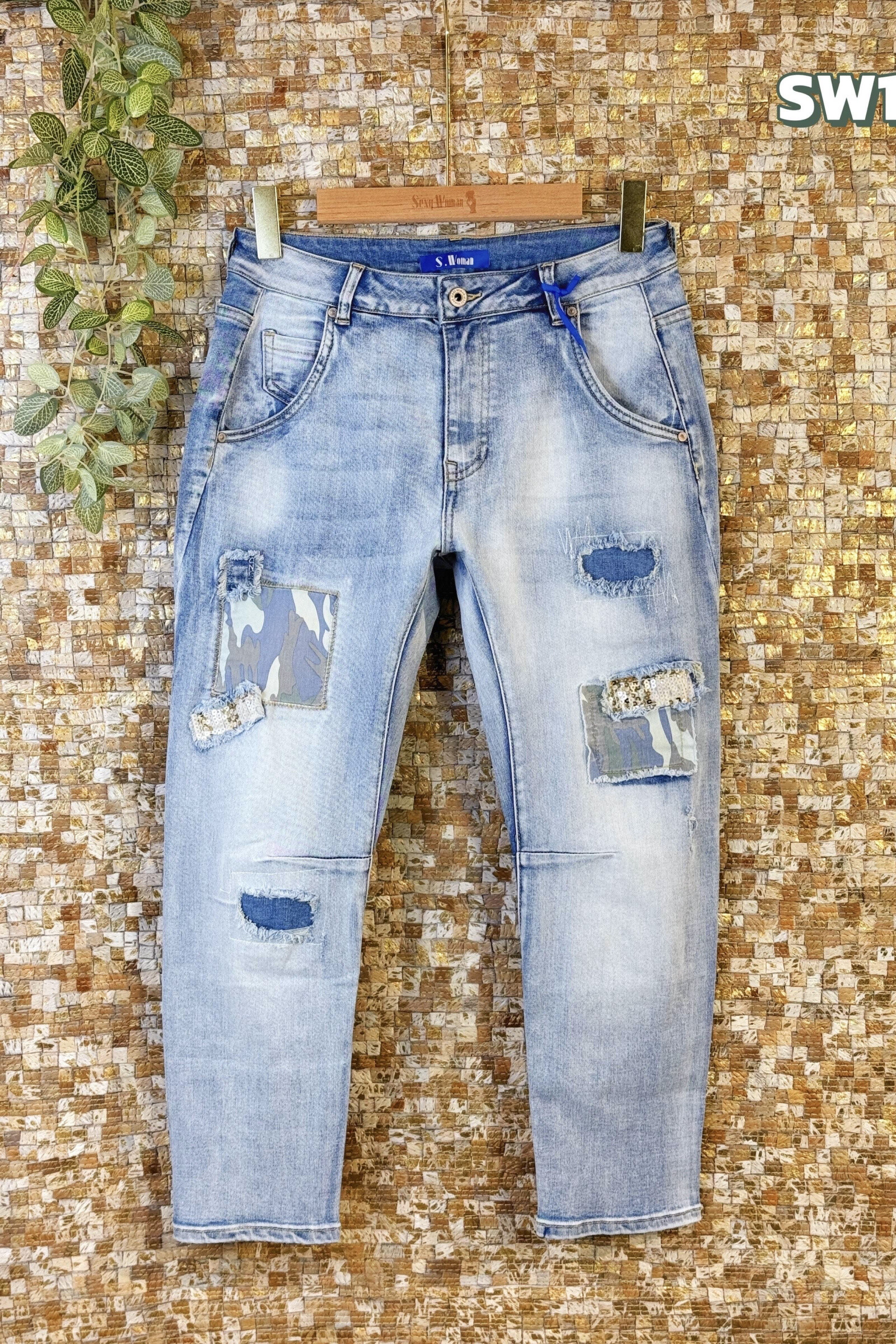 Wholesaler Sexy Woman - Jeans Boyfriend Fit Blue, Original Design, Denim Patchwork, Trousers