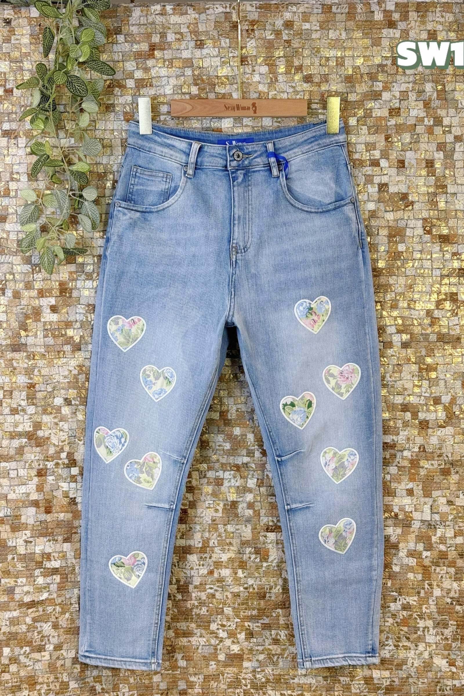 Großhändler Sexy Woman - Jeans Boyfriend Fit Blau, Originaldesign, Denim-Patchwork, Hose