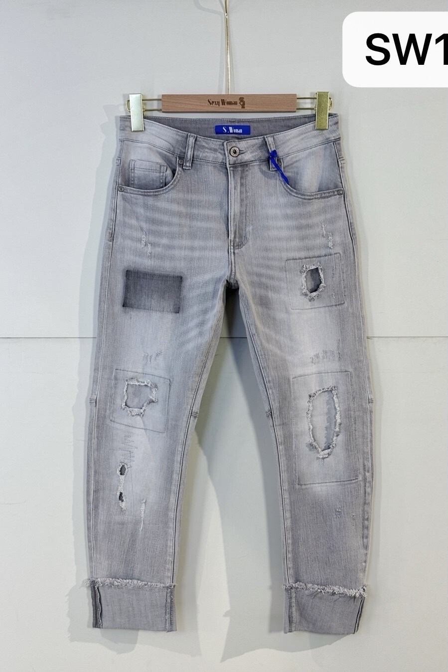 Wholesaler Sexy Woman - Light Grey Boyfriend Fit Jeans, Original Design, Casual Denim Pants